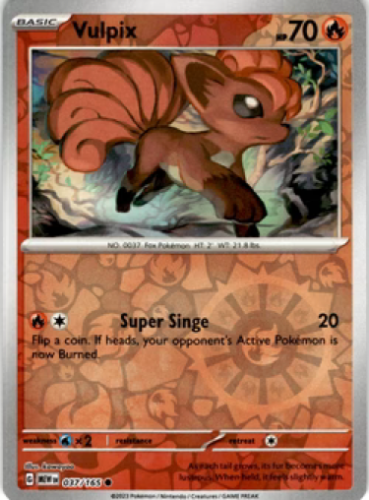 Pokemon Card- VULPIX - 037/165 - REVERSE HOLO SCARLET &amp; VIOLET 151