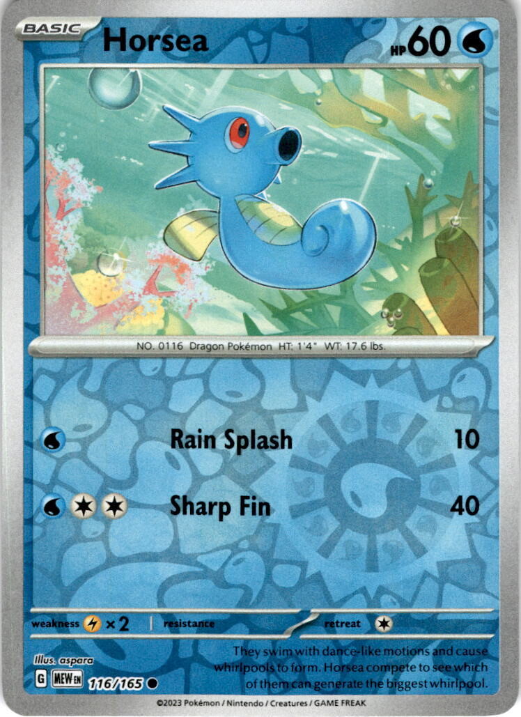 Pokemon Card- HORSEA - 116/165 - REVERSE HOLO SCARLET &amp; VIOLET 151