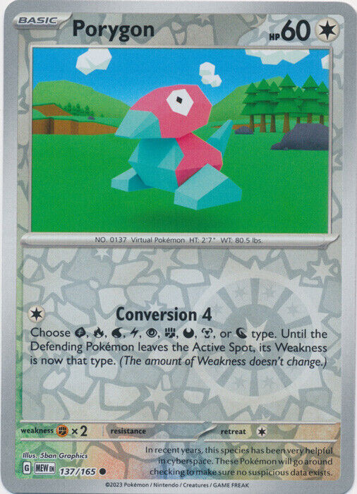 Pokemon Card- PORYGON- 137/165 - REVERSE HOLO SCARLET &amp; VIOLET 151