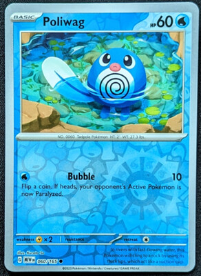 Pokemon Card- POLIWAG - 060/165 - REVERSE HOLO SCARLET &amp; VIOLET 151