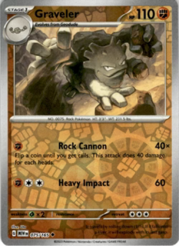 Pokemon Card- GRAVELER - 075/165 - REVERSE HOLO SCARLET &amp; VIOLET 151
