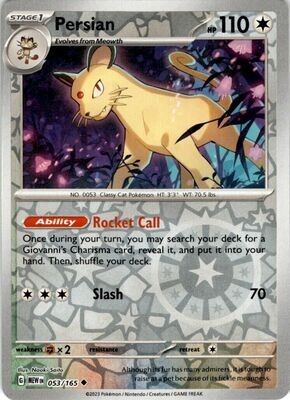 Pokemon Card- PERSIAN- 053/165 - REVERSE HOLO SCARLET &amp; VIOLET 151