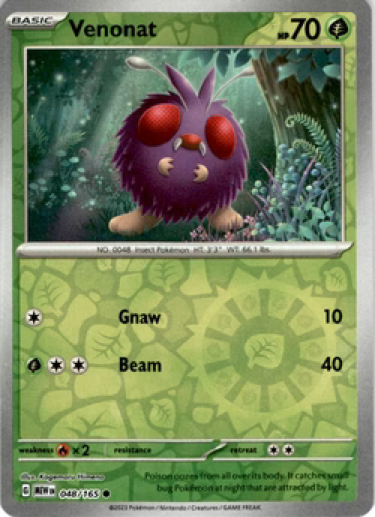 Pokemon Card- VENONAT- 048/165 - REVERSE HOLO SCARLET &amp; VIOLET 151