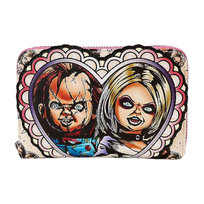 Child's Play - Chucky &amp; Tiffany Heart 4" Faux Leather Zip-Around Wallet