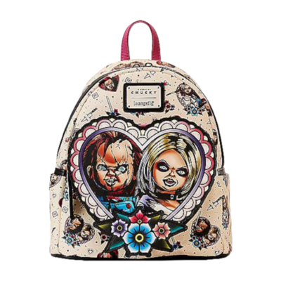 Child's Play - Chucky & Tiffany Heart 10" Faux Leather Mini Backpack