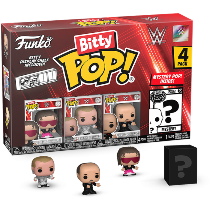WWE - Bret “Hit Man” Hart, Shawn Michaels, “Mean” Gene Okerlund &amp; Mystery Bitty Series 01 Pop! Vinyl Figure 4-Pack