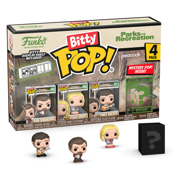Parks &amp; Recreation - Ron Swanson, Leslie Knope, Andy Dwyer &amp; Mystery Bitty Pop! Vinyl Figure 4-Pack