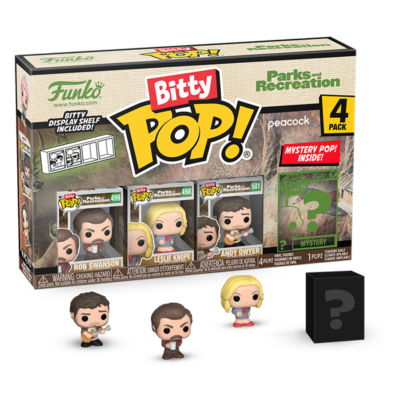 Parks & Recreation - Ron Swanson, Leslie Knope, Andy Dwyer & Mystery Bitty Pop! Vinyl Figure 4-Pack
