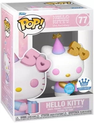 Hello Kitty - Hello Kitty with Present 50th Anniversary Glitter Pop! Vinyl Figure (Funko Exclusive Sticker)