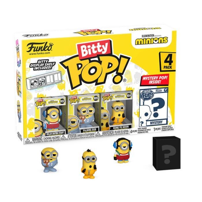 Pre-Order: Minions - Roller Skating Stuart, Pajama Bob, Kung Fu Kevin &amp; Mystery Bitty Pop! Vinyl Figure 4-Pack