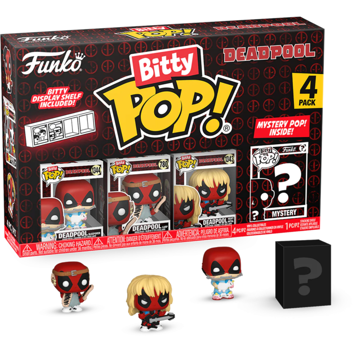 Deadpool - Deadpool (Sleepover), Deadpool (Larp), Deadpool (Heavy Metal) &amp; Mystery Bitty Pop! Vinyl Figure 4-Pack