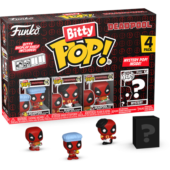 Deadpool - Deadpool (Bathtime), Deadpool (Flamenco), Deadpool (Supper Hero) &amp; Mystery Bitty Pop! Vinyl Figure 4-Pack