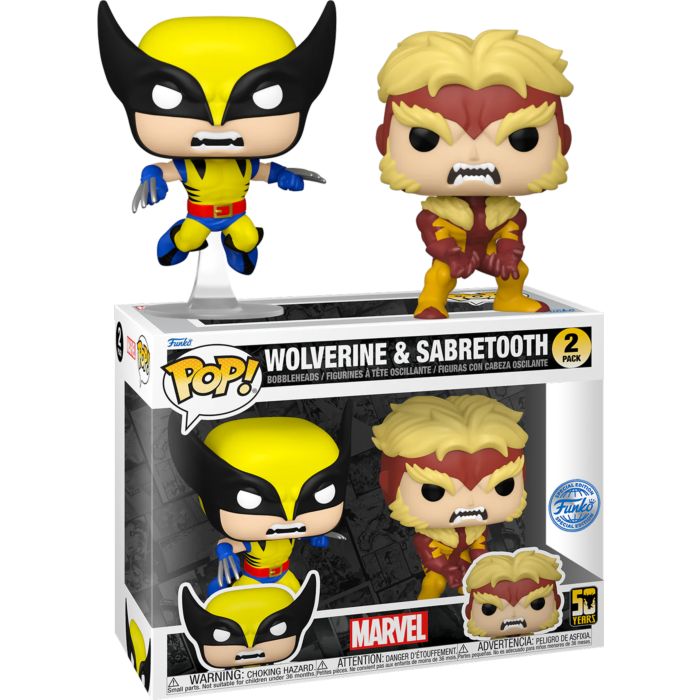 X-Men - Logan &amp; Sabretooth Wolverine 50th Anniversary Pop! Vinyl Figure 2-Pack