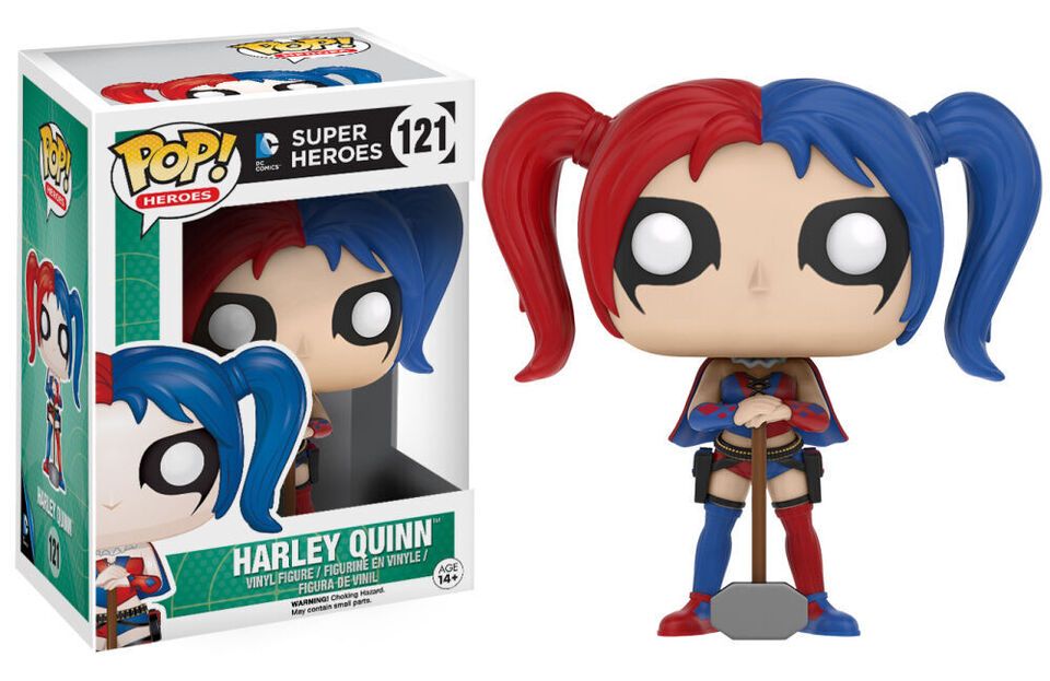 DC Comics Super Heroes- Harley Quinn Red Blue Hair Pop Vinyl Figure