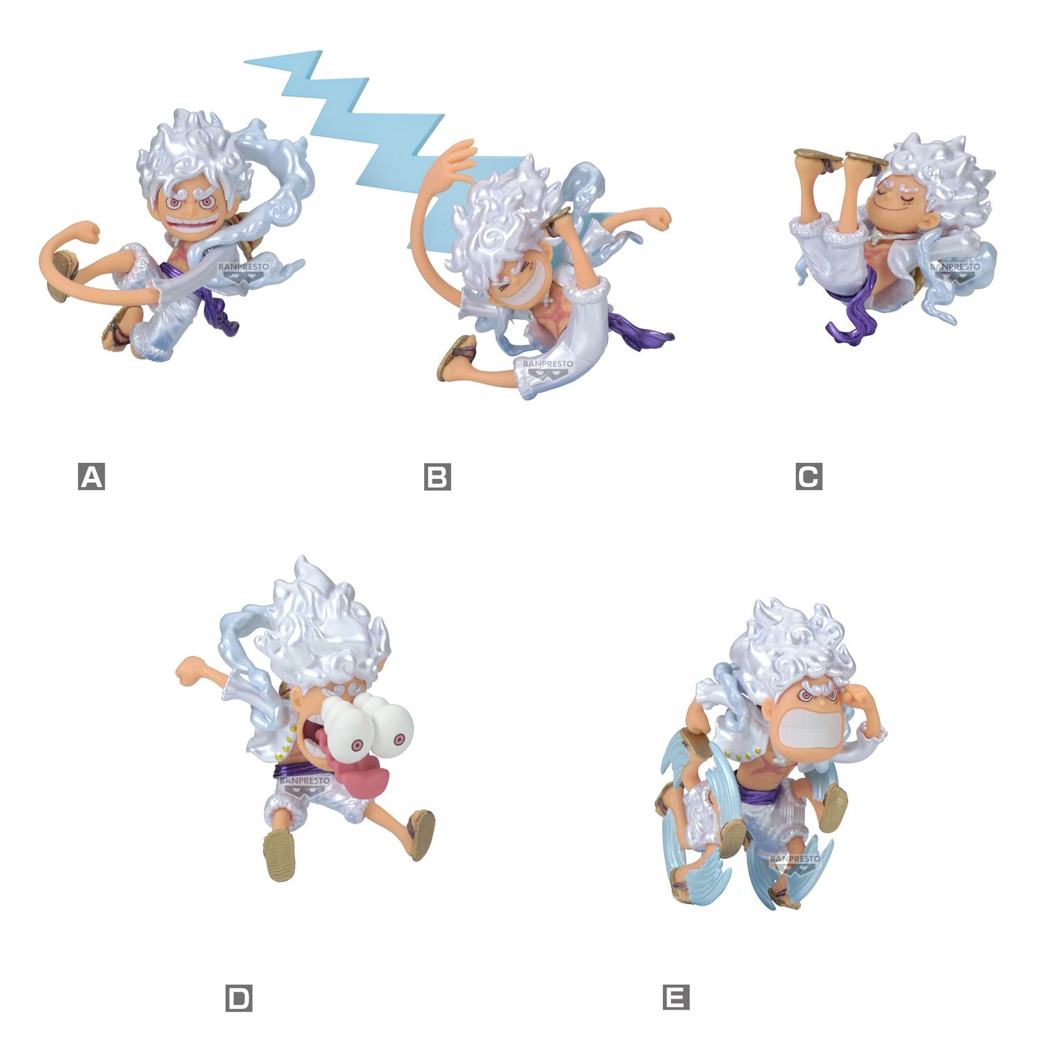 One Piece World Collectable Figure Monkey D. Luffy Gear 5 (Special Metallic Color Ver.) Full set of 5 figures