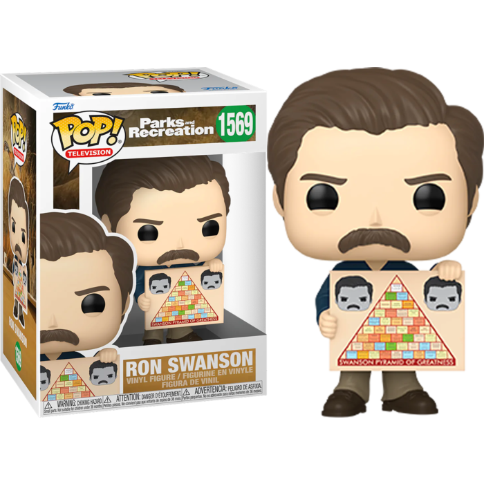 Pre-Order: Parks and Recreation - Ron Swanson with Pyramid of Greatness 15th Anniversary Pop! Vinyl Figure