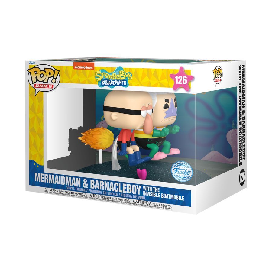 Spongebob Squarepants - Mermaidman &amp; Barnacleboy with Invisible Boat Pop! Ride Figure