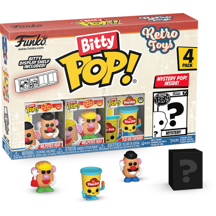 Retro Toys - Mr. Potato Head, Mrs. Potato Head, Play-Doh Container &amp; Mystery Bitty Pop! Vinyl Figure 4-Pack