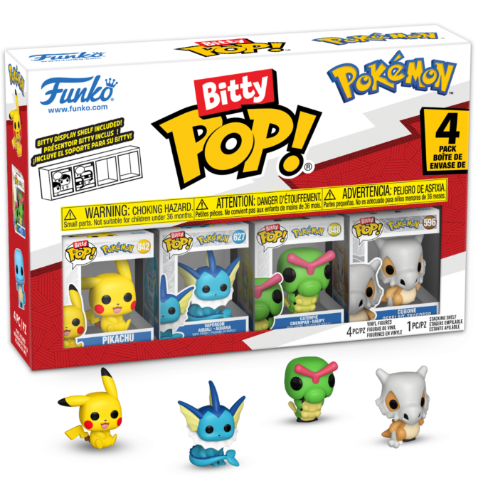 Pokemon - Pikachu, Vaporeon, Caterpie, &amp; Cubone Bitty Pop! Vinyl Figure 4-Pack