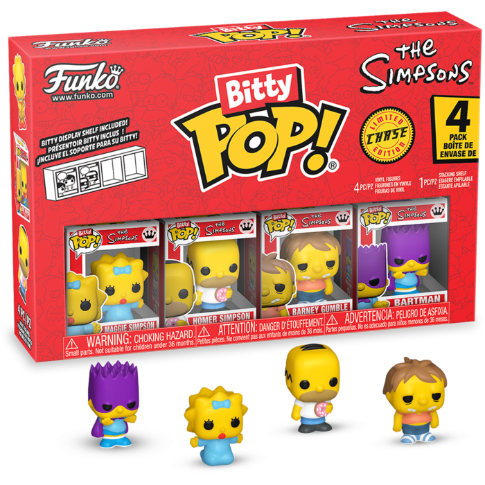 Simpsons - Maggie Simpson, Homer Simpson, Barney Gumble &amp; Mystery Chase Bitty Pop! Vinyl Figure 4-Pack