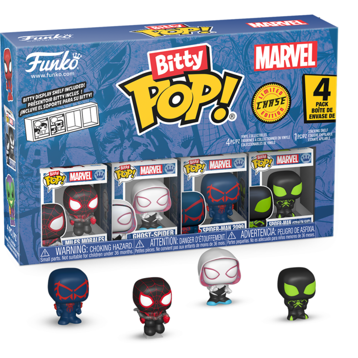 Spider-Man - Miles Morales, Ghost-Spider, Spider-Man 2099 &amp; Mystery Chase Bitty Pop! Vinyl Figure 4-Pack