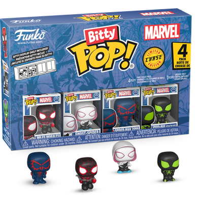 Spider-Man - Miles Morales, Ghost-Spider, Spider-Man 2099 &amp; Mystery Chase Bitty Pop! Vinyl Figure 4-Pack