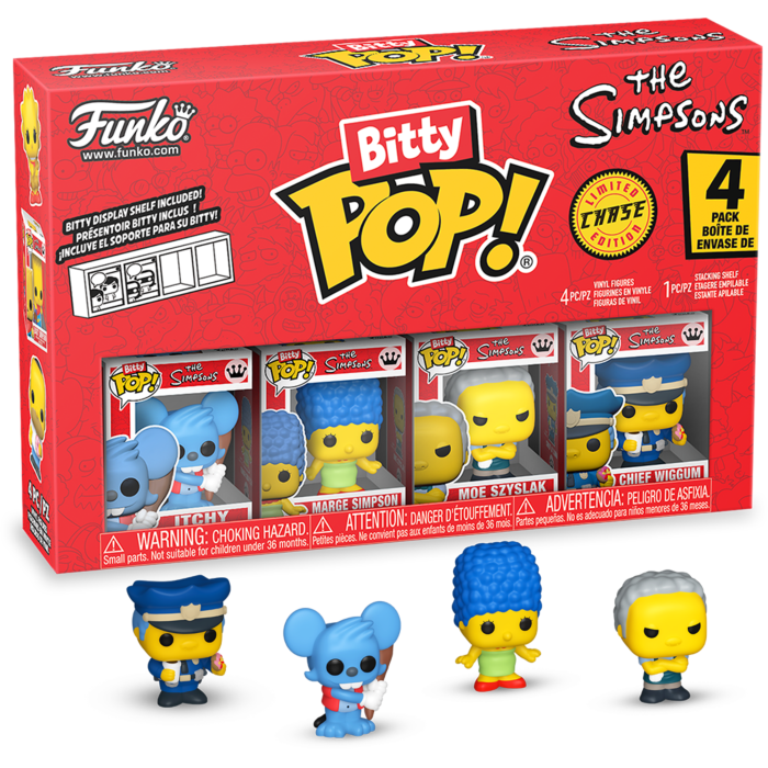 Simpsons - Itchy, Marge Simpson, Moe Szyslak &amp; Mystery Chase Bitty Pop! Vinyl Figure 4-Pack