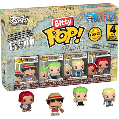 Pre-Order: One Piece - Monkey D. Luffy, Roronoa Zoro, Axe-Hand Morgan &amp; Chase Bitty Pop! Vinyl Figure 4-Pack