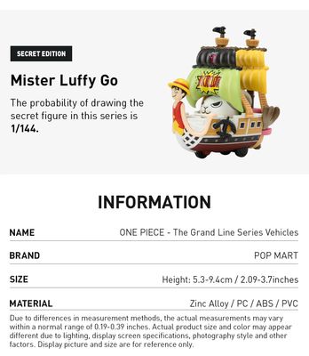 Pop Mart One Piece Grand Line Series Vehicles Ship- 1 Blind Box (100% Authentic)