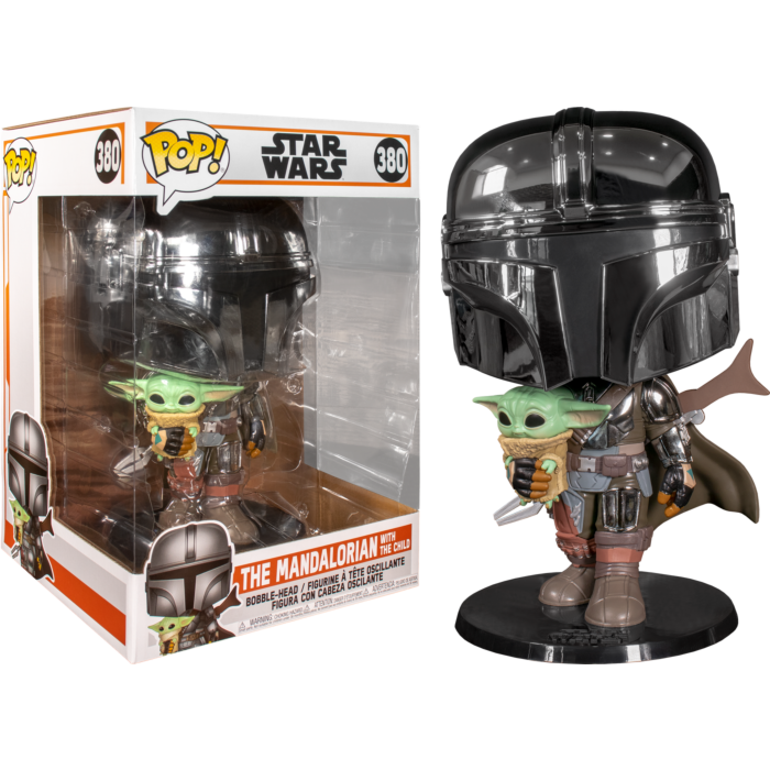 Star Wars: The Mandalorian – The Mandalorian Chrome Armour with The Child 10” Pop! Vinyl Figure