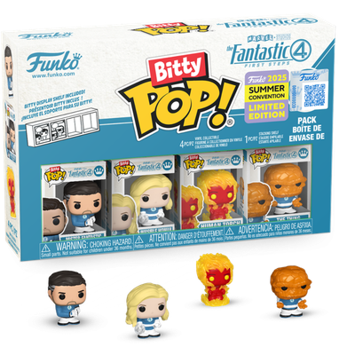 The Fantastic Four: First Steps (2025) - Mister Fantastic, Invisible Woman, Human Torch, & The Thing Bitty Pop! Vinyl Figure 4-Pack (2025 Summer Convention Exclusive) The Fantastic Four: First Steps (2025) - Mister Fantastic, Invisible Woman, Human Torch, & The Thing Bitty Pop! Vinyl Figure