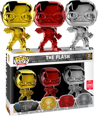 Justice League (2017) - The Flash Red, Gold &amp; Silver Chrome Pop! Vinyl Figure 3-Pack (2018 Summer Convention Exclusive)