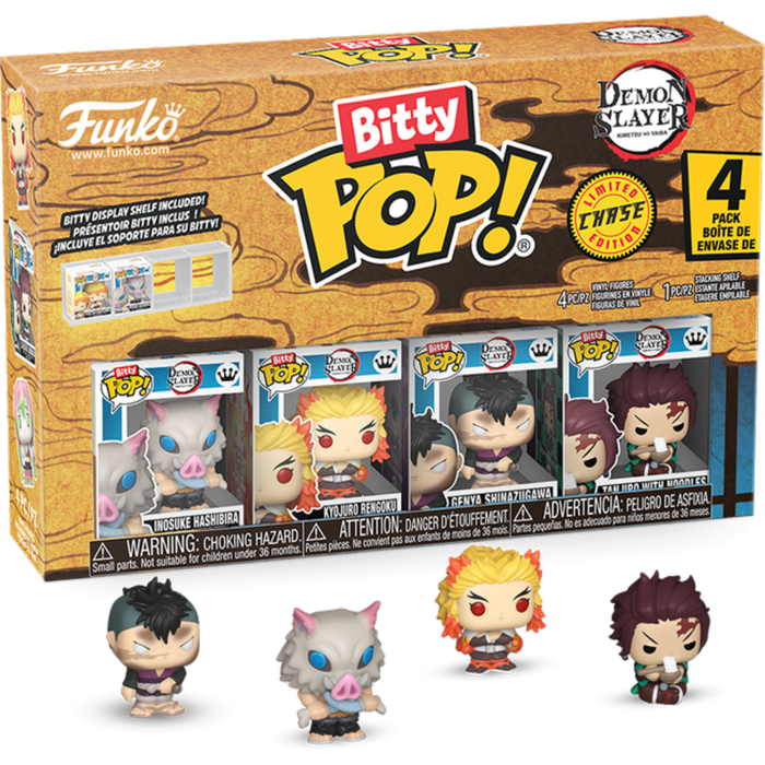 Demon Slayer - Inosuke Hashibira, Kyojuro Rengoku, Genya Shinazugawa &amp; Mystery Bitty Pop! Vinyl Figure 4-Pack