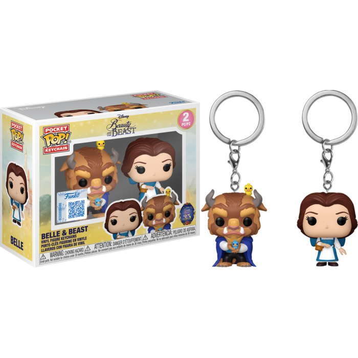 Pre-Order: Beauty and the Beast (1991) - Belle &amp; Beast Pocket Pop! Keychain 2-Pack - Mighty Toys Australia