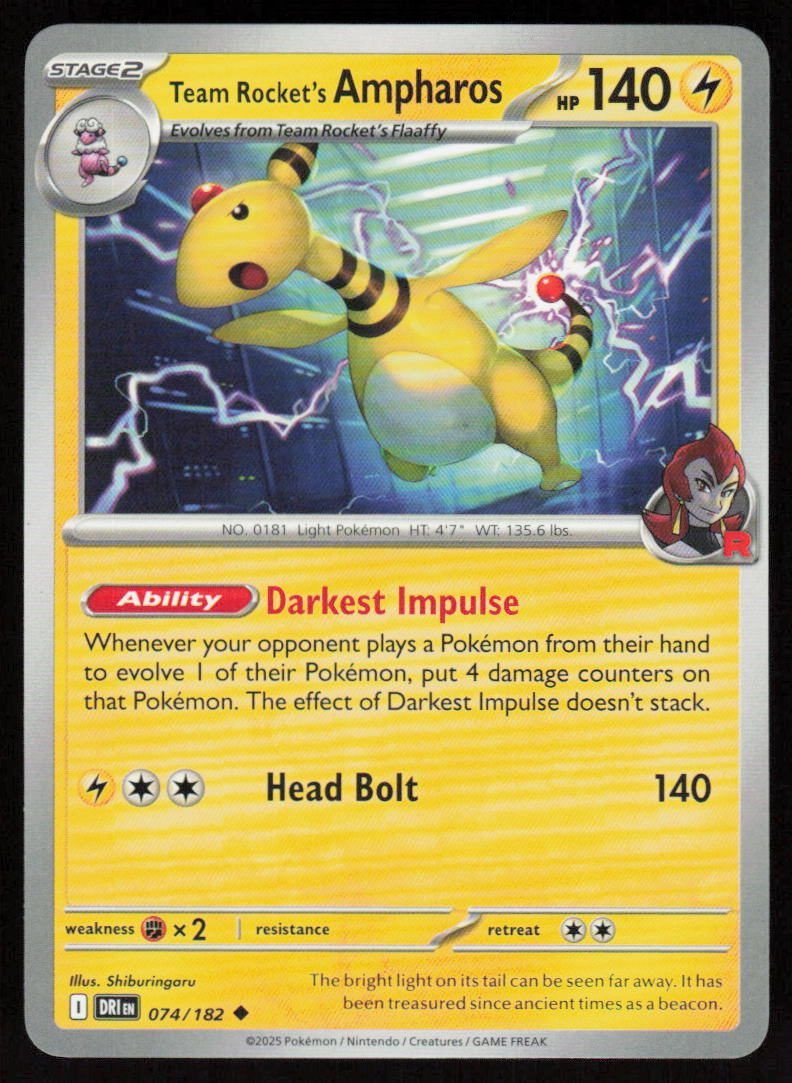 Team Rocket's Ampharos Uncommon SV10: Destined Rivals 074/182 NM