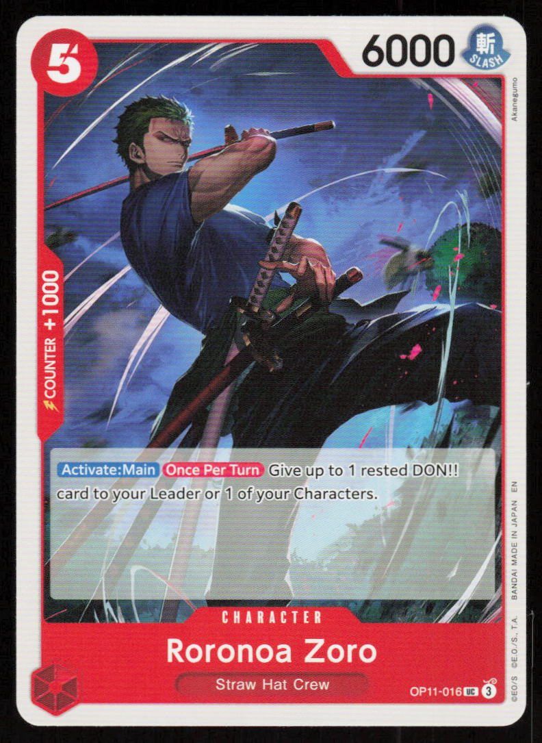 Roronoa Zoro UC A Fist of Divine Speed OP11-016 NM