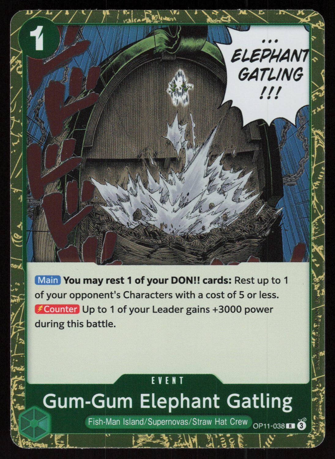 Gum-Gum Elephant Gatling Foil R A Fist of Divine Speed OP11-038 NM