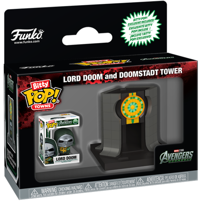 Avengers: Doomsday - Lord Doom and Doomstadt Tower Bitty Pop! Town Vinyl Figure - product image 1 | Mighty Toys Australia