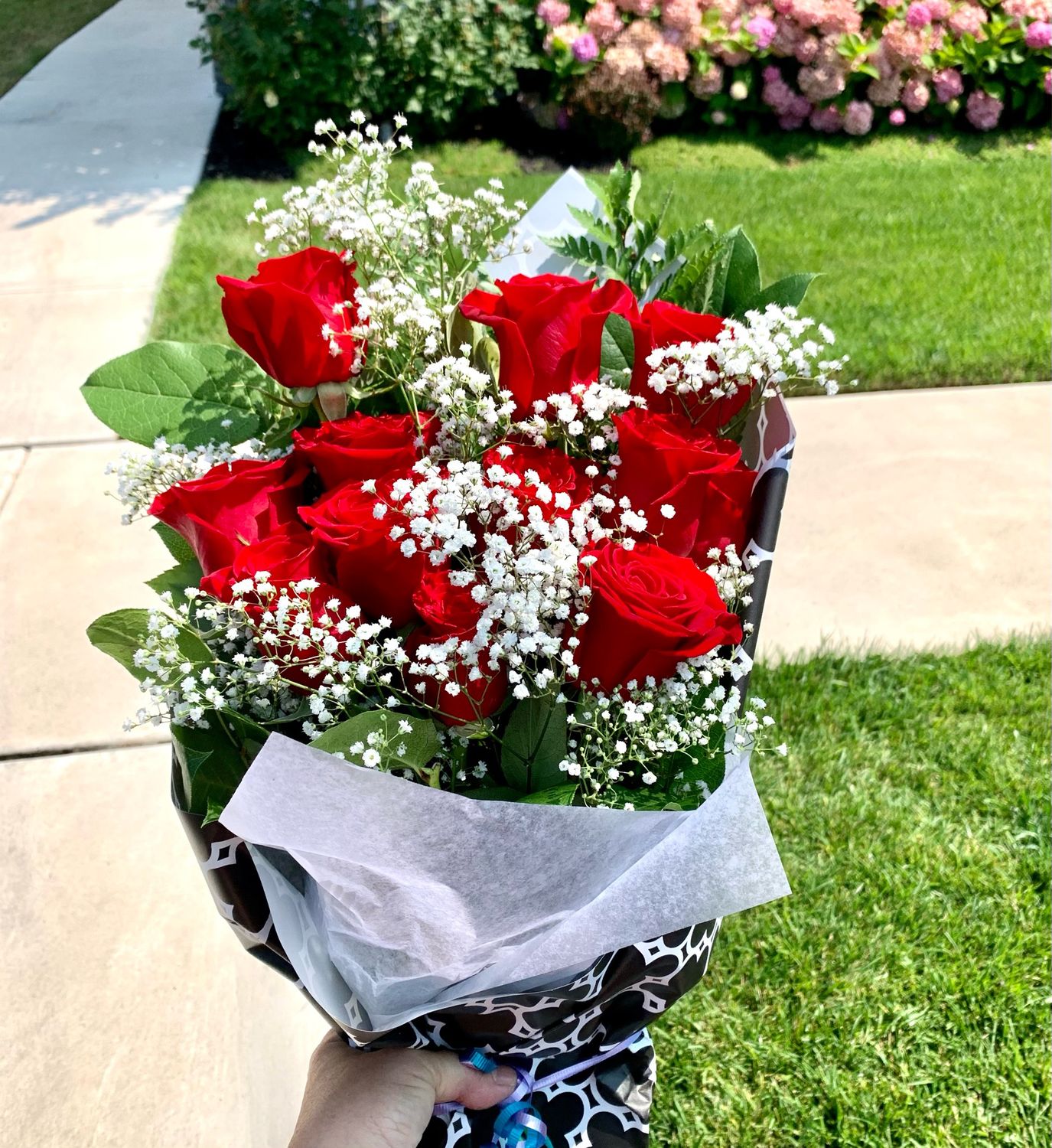 1 Dozen Fresh Roses Wrapped In Paper with Filler - Choose Color