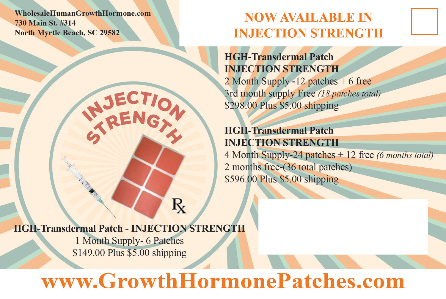 HGH-Transdermal Injection strength patches (1 month Supply - 6 Patches)
