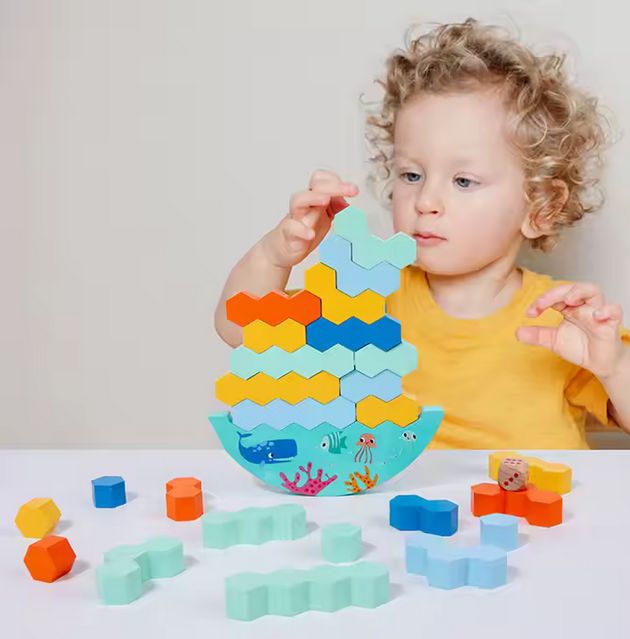 Kinder Stapelspiel, Holz Bausteine Wackelturm