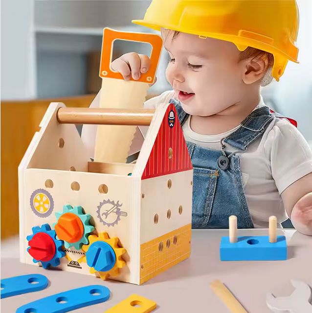 Kinder Holz-Werkzeugkasten mit Schrauben