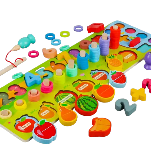 Montessori Lernspielzeug, Holz, Zahlen- und Obstpuzzle