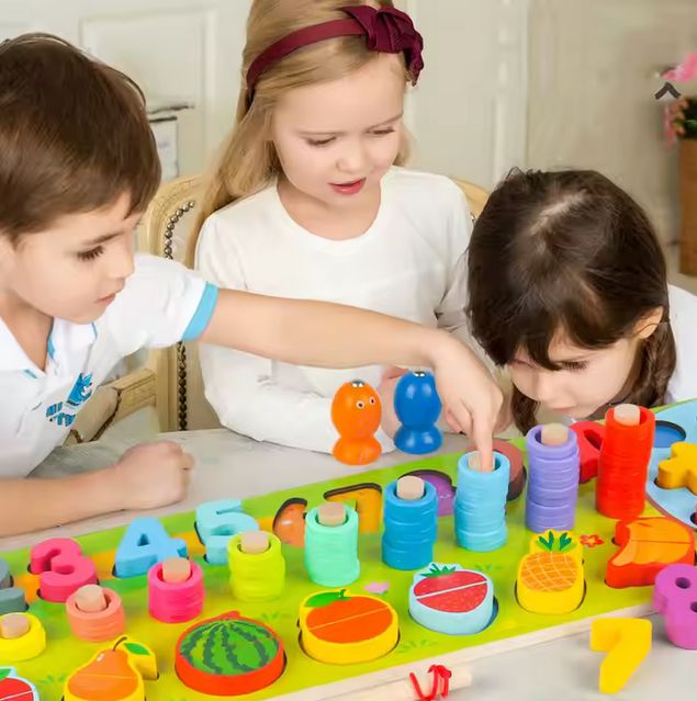 Montessori Lernspielzeug, Holz, Zahlen- und Obstpuzzle