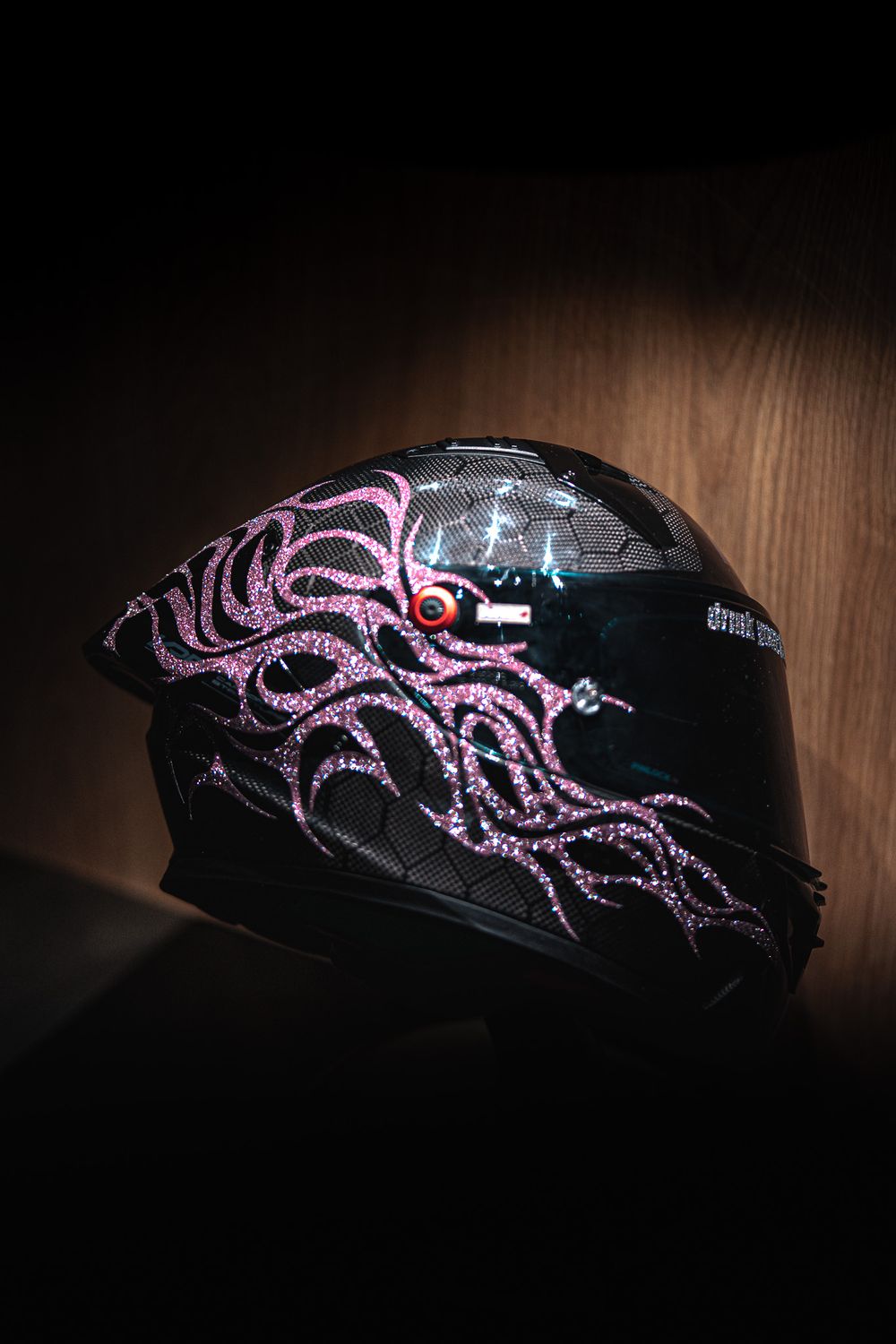 Afterdark tribal sparkle decals on a motorcycle helmet