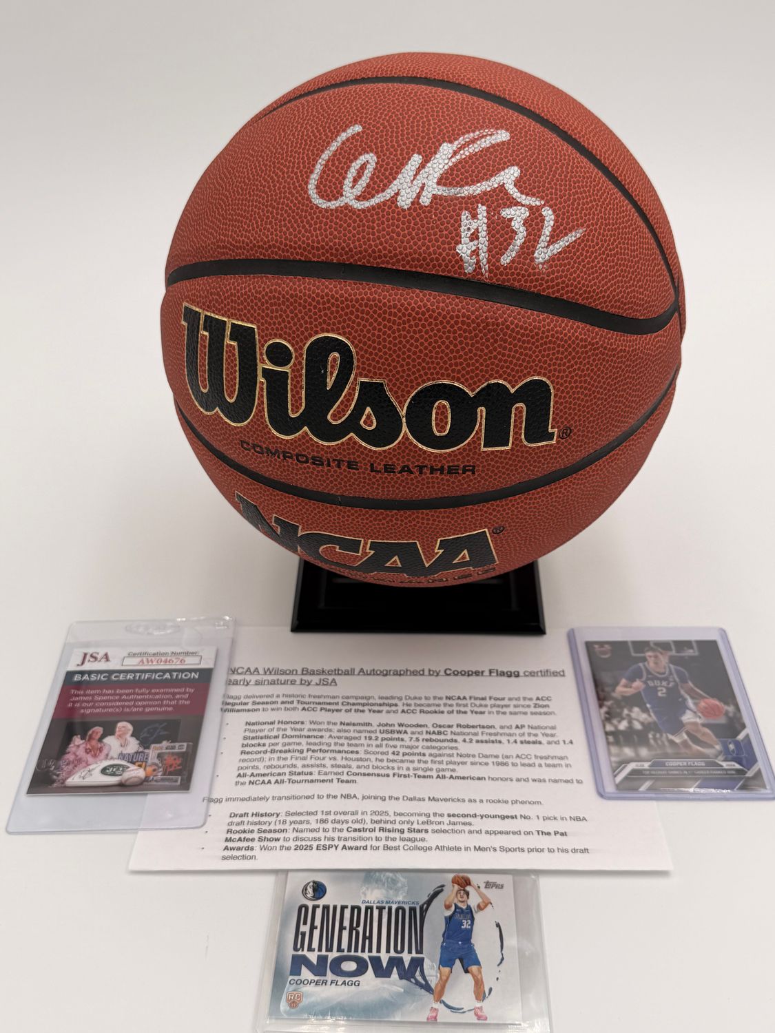 NCAA Wilson Basketball Autographed by Cooper Flagg certified early sinature by JSA