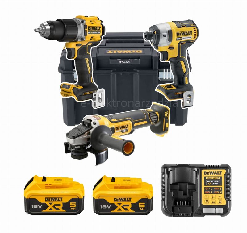 Dewalt Zestaw 3 narzędzi DCD805 DCG405 DCF887 2x5Ah Ładowarka Walizka głęboka