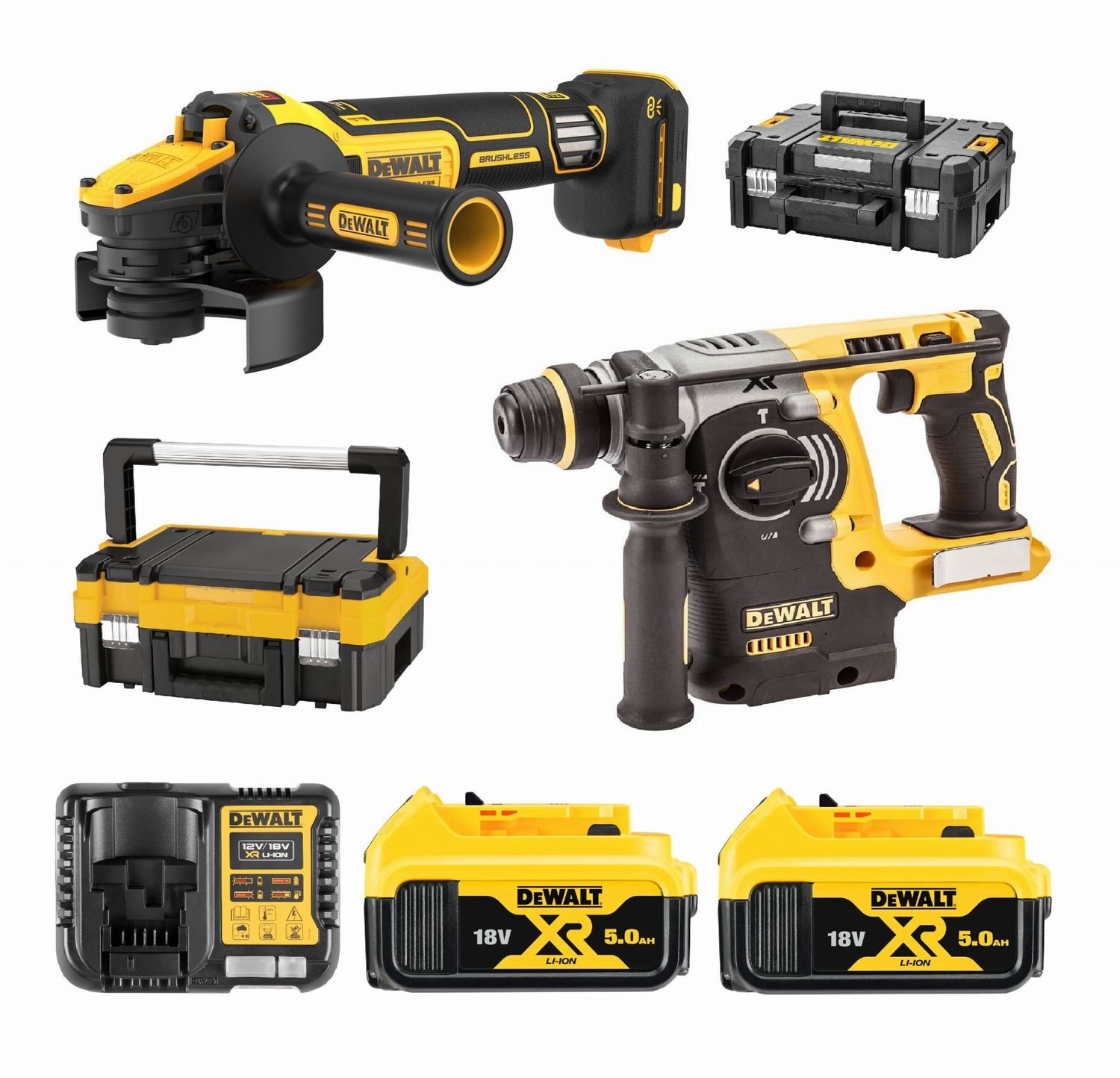 Dewalt Zestaw PRO 18V DCG409VSN 125mm DCH273 2,1J 2x5Ah DCB1104 2xTSTAK