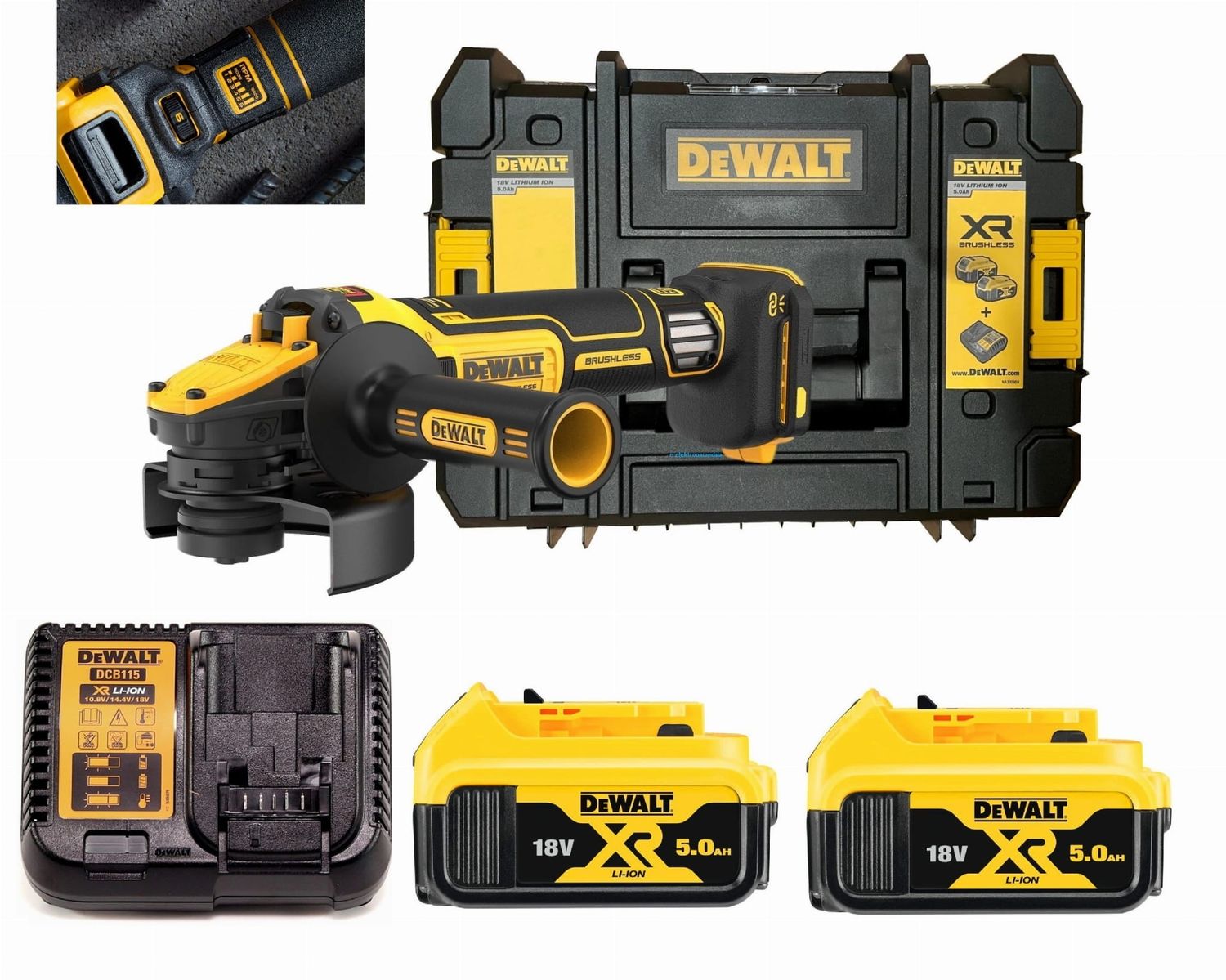 DeWalt Szlifierka kątowa z regulacją 18V 125mm 2x5Ah DCB1104 DCG409VSNT