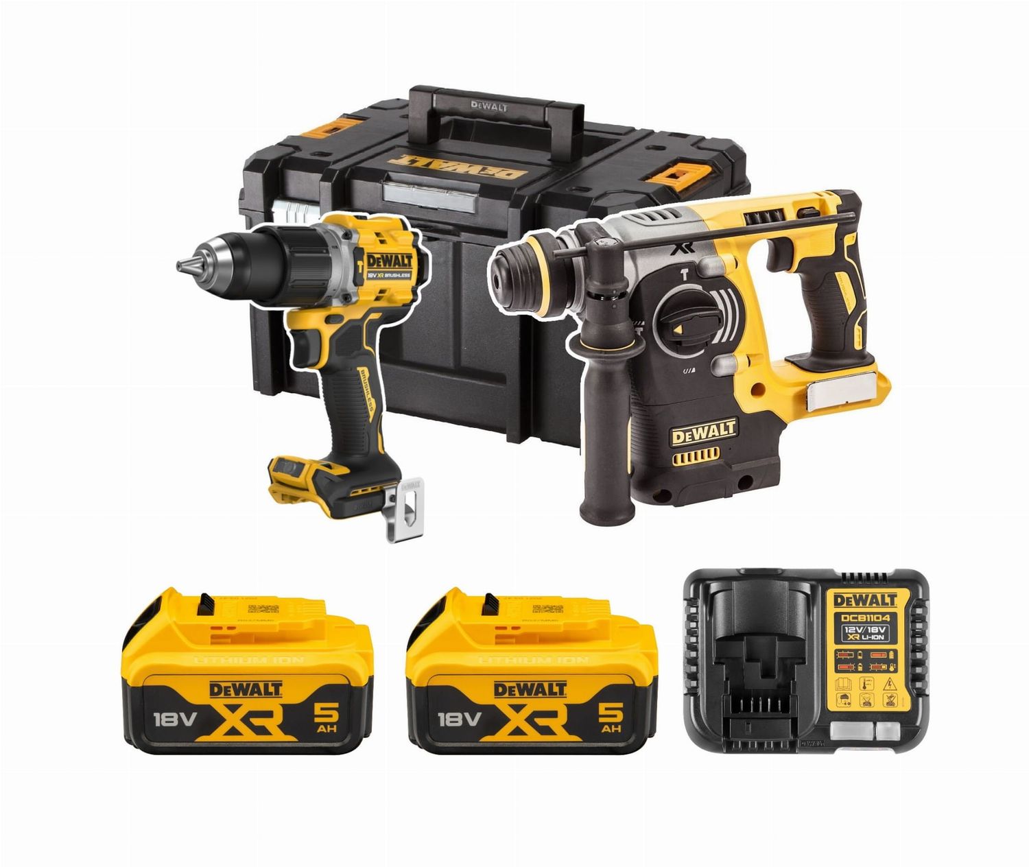 Dewalt Zestaw 18V Młotowiertarka 2,1J DCH273 Wkrętarka 90Nm DCD805 2x5Ah Walizka TSTAK